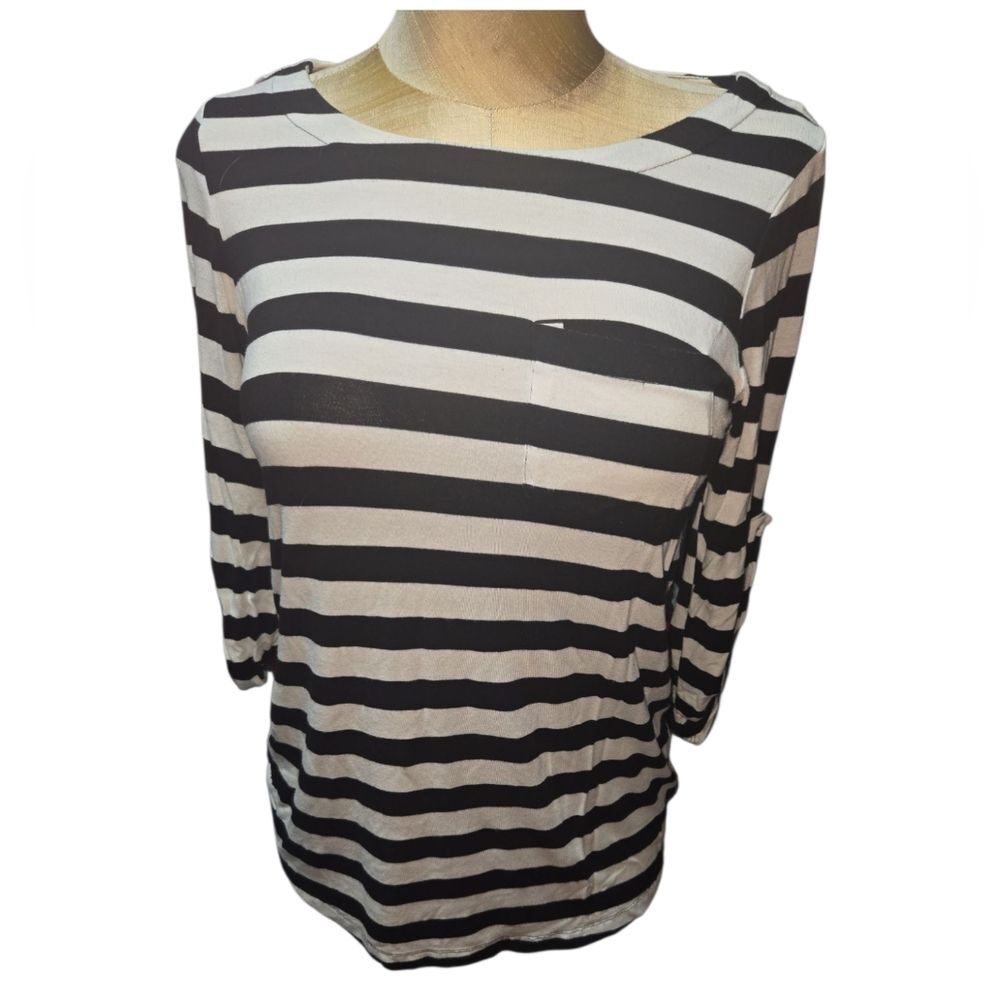 Black and White Striped Women's Top With Boatneck